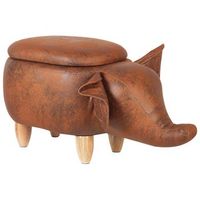 taburete para ninos con forma de elefante animal con almacenamiento piel sintetica marron oscuro patas de madera elephant