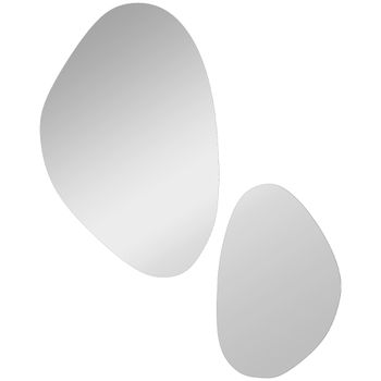 HOMCOM Set de 2 espejos de pared 70 x 46 cm y 49,5 x 31 cm con marco metálico, colgantes en forma de guijarro, Negro   Aosom España