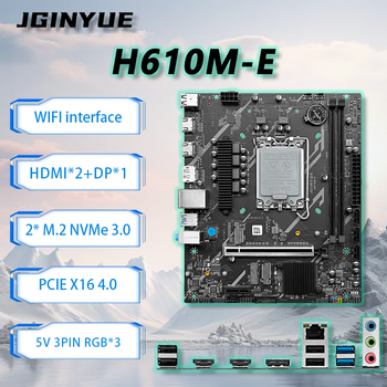 Placa base JGINYUE H610M-E para 13100F 12400F 13400F 13490F 14400F DDR4 MAX 64GB RAM PC de escritorio PCIe4.0 ARGB TPM ranura M.2 * 2