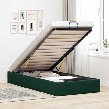 Cama Individual | Cama Para Adultos | Estructura De Cama Otomana Sin Colchón Terciopelo Verde Oscuro Cfw854483