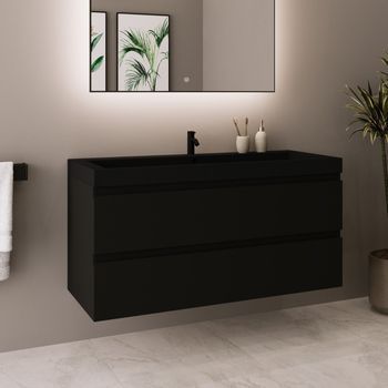 Mueble De Baño Suspendido Con Lavabo Negro 100 Cm Negro Mate Con 2 Cajones - Lomazoo Monaco