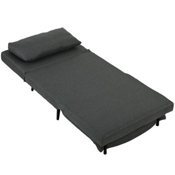 HOMCOM Sillón Cama Sillón Abatible 3 en 1 con Tejido Efecto Lino Y Respaldo Regulable Muelles en S Patas Metálicas Gris Oscuro   Aosom España