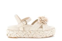 sandalias de cuna cruzadas con banda de rafia y flores beige 37