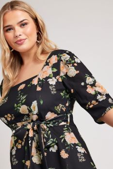 Yours London Top Negro Floral Escote Cuadrado, Mujer Curvy Y Tallas Grandes, Yours London