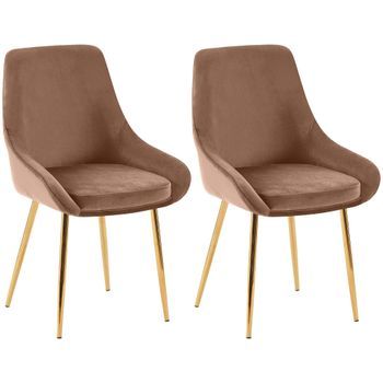 Juego De 2 Sillas De Comedor Elmira Terciopelo Marrón 53x50x86 Cm Clp