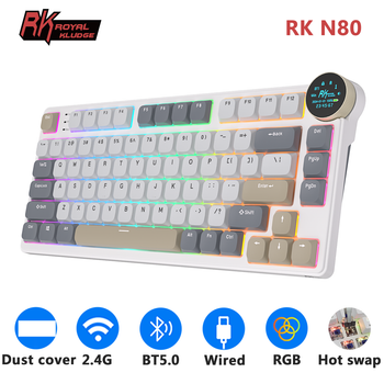 Royal Kludge RK N80 Teclado mecánico de perfil bajo inalámbrico Bluetooth 2,4G inalámbrico con 80 teclas 80% RGB pantalla TFT retroiluminada
