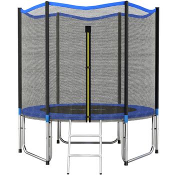 SPORTNOW Cama Elástica Exterior Ø244 cm Trampolín para Niños con Red de Seguridad Escalera y Acolchado de Muelles Azul