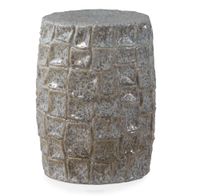 taburete mesita auxiliar de ceramica gris azulado