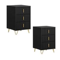 set de 2 mesitas de noche mesa auxiliar mobiliario de salon moderno con 3 cajones negro 40 x 40 x 63 cm fbt115-l-schx2 sobuy es