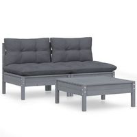muebles de jardin 3 uds  mesa y sillas con cojines antracita madera de pino