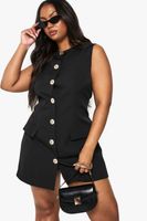 vestido americana plus con botones dorados negro