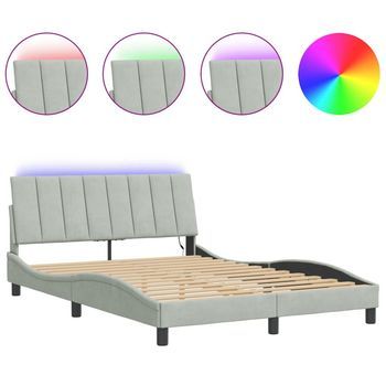 Estructura De Cama Con Led Sin Colchón Hanko Terciopelo Gris Claro 140x190 Cm Vidaxl