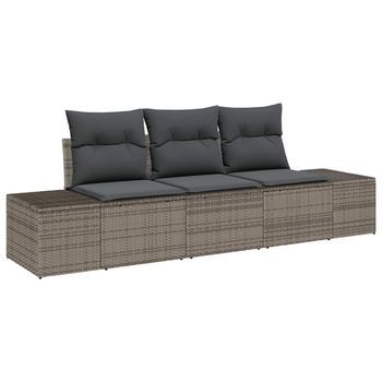 Juego De Sofá Con Cojín 3 Piezas | Mueble De Jardín Gris Ratán Sintético