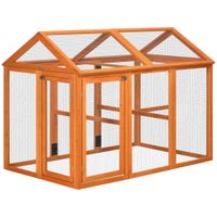 pawhut gallinero para exterior 140x885x106 cm con 3 perchas marco de madera y 2 puertas con cierre madera natural