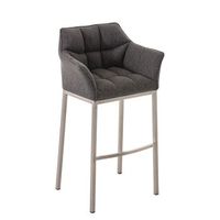 taburete de bar silla alta para mostrador asiento con costuras cuadradas de tela gris 4 patas estables de acero inoxidable 100004726