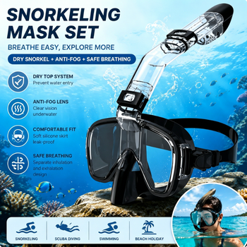 Máscara de Snorkel Subacuática de Media Cara para Niños, Set de Máscara de Buceo con Respirador, Antivaho, Respiración Segura para Adultos