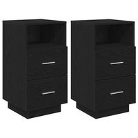 pack 2 uds mesitas de noche  mesilla de noche con 2 cajones negro 36x36x68 cm