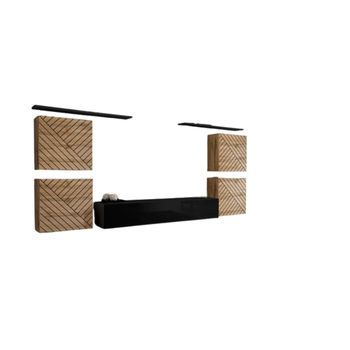 Conjunto De Muebles Para Salón Switch Iv – Roble Wotan Y Negro – Acabados En Roble Fresado Y Negro Brillante – Diseño Moderno