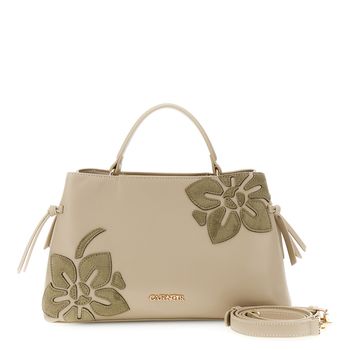 bolso de mano en material efecto piel con aplicaciones florales. kaki taglia unica