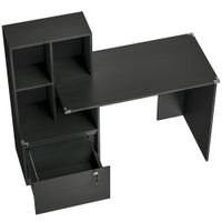 homcom escritorio para ordenador con estanteria de 4 compartimentos y cajon con cerradura 126 x 50 x 109 cm negro