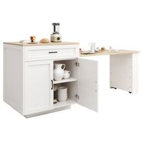 isla de cocina extensible con ruedas y almacenaje 133-202x70x935cm fabricada en mdf mesa de bar blanca
