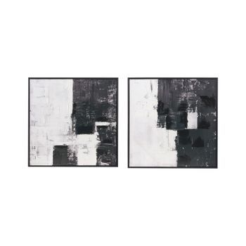 Conjunto De 2 Lienzos Decorativos Hechos A Mano Cuadros Con Formas Abstractas De Materiales Sintéticos Marco De Madera De Pino Negro Cashel