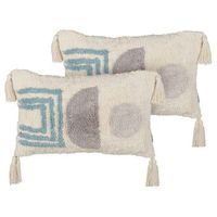 conjunto de 2 cojines de algodon suave estilo boho con borlas 30 x 50 cm multicolor casiope