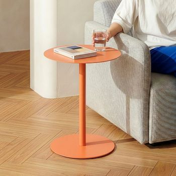 Mesa Auxiliar Nastätten Redonda Interior/exterior Metal 50xø40 Cm Naranja Mate [en.casa]