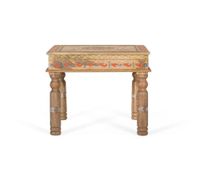 mesa de centro en madera de mango y detalles pintados a mano