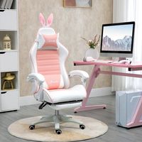 silla gaming rosa con orejas de conejo reposapies y respaldo reclinable