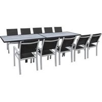 conjunto de jardin extensible  - mesa extensible 200320 x 105 x 76 cm - 10 sillas - negro