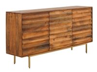 aparador 3 puertas madera de mango maciza y patas de metal dorado