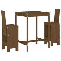 conjunto mesa y taburetes altos muebles jardin 3 uds madera pino marron miel