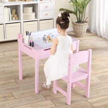 Juego De Mesa Y Silla Infantil Con Almacenamiento Y Soporte Para Rollo De Papel Rosa