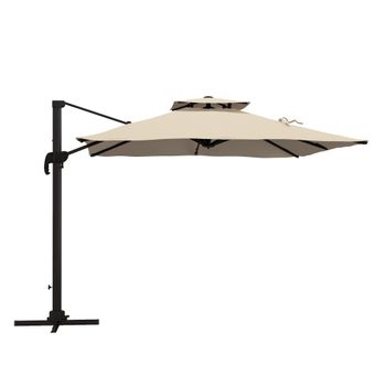 Outsunny Sombrilla Jardín Giratoria Doble Techo Aluminio Poste 360° 300x300 cm   Aosom España