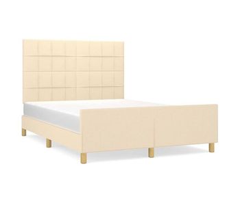 Estructura de cama con cabecero de tela color crema 140x200 cm bloques con cuadros