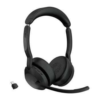 Jabra Evolve2 55 Auriculares Estéreo Inalámbricos con Tecnología Jabra Air Comfort, Micrófonos con Cancelación de Ruido y ANC, para Plataformas UC como Zoom y Google Meet, Negro