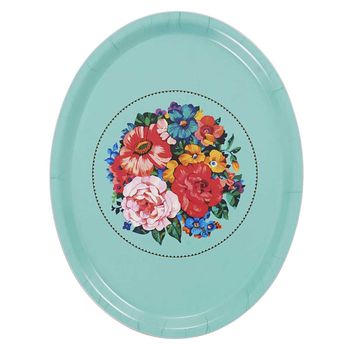 Bandeja de madera estampada floral azul 33x25cm