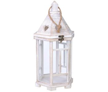 Farol con diseño rústico en madera. con dimensiones de 22x22 cm y altura de 51 cm