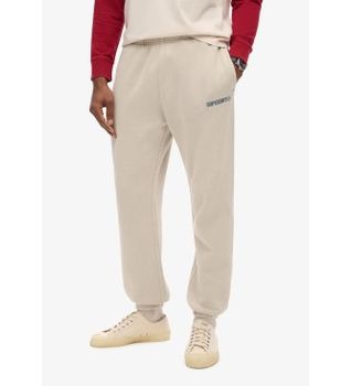Superdry para hombre. M7011144A Pantalón jogger con micrologotipo estampado beige (XXL), Casual, Deportivo, Algodón, Multideporte
