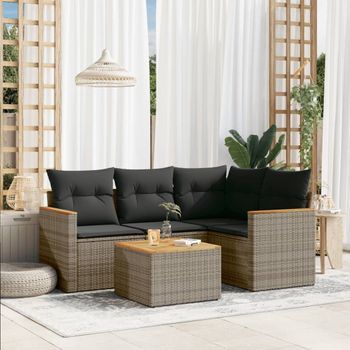 Conjunto De Sofás Jardín Con Cojines 5 Uds | Mueble Jardin Mesa Y Sillas Ratán Sintético Gris Cfw436451