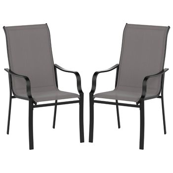 Costway Juego de 2 Sillas de Jardín con Respaldo Alto y Reposabrazos con Carga de Hasta 150 kg para Jardín Balcón 73 x 56 x 101 cm Gris