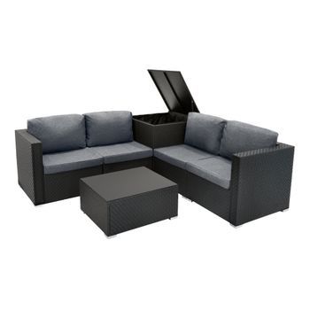 Conjunto Modular De Muebles De Patio De Ratán | Negro - 6 Piezas