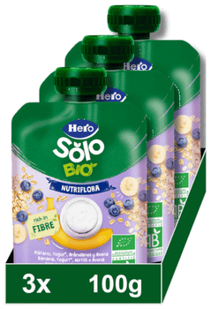 Hero Solo Bolsita de Platáno, Arándanos y Yogur +6m 3x100 gr