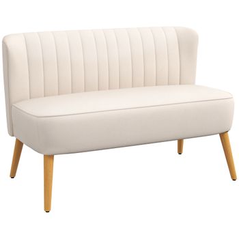 HOMCOM Sofá diseño retro 2 plazas, patas de madera, 117 cm x 56,5 cm x 77 cm, blanco crema   Aosom España