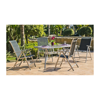 Conjunto Mesa Y 4 Tumbonas Acero Para Exterior Cómodo