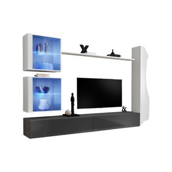 Conjunto De Mueble Para Salón Mural Switch Xviii Diseño, Colores Gris Y Blanco Brillante.