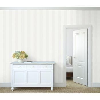 Papel Pintado Vinílico De Rayas Metalizadas Blancas Con Textura En Relieve - Raya Torino 679259 De Gaulan - Rollo De 10 M X 0,53 M