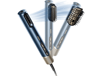 Secador - BaByliss Air Wand, Alisador y Styler, De cabello mojado a peinado perfecto, Con aire, 1600W, 123 km/h, 4 temperaturas, 3 velocidades, Azul