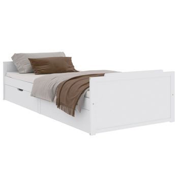 Cama Para Adultos | Estructura Cama Cajones Madera Maciza De Pino Blanco 90x200 Cm